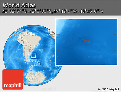 Shaded Relief Location Map of the Area around 42° 18' 13" S, 49° 13' 30" W
