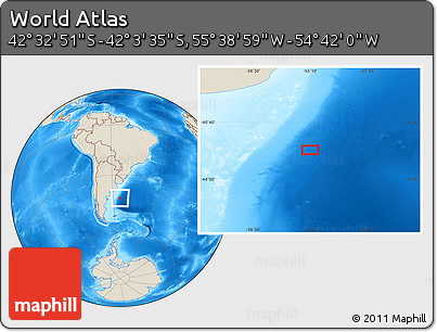 Shaded Relief Location Map of the Area around 42° 18' 13" S, 55° 10' 29" W