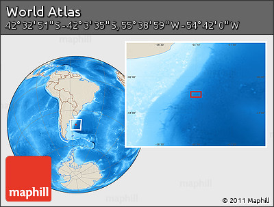 Shaded Relief Location Map of the Area around 42° 18' 13" S, 55° 10' 29" W