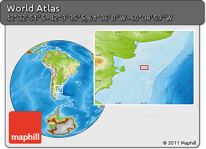 Physical Location Map of the Area around 42° 18' 13" S, 61° 7' 30" W