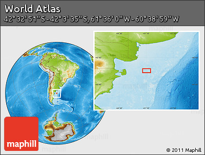 Physical Location Map of the Area around 42° 18' 13" S, 61° 7' 30" W