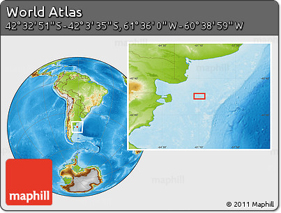 Physical Location Map of the Area around 42° 18' 13" S, 61° 7' 30" W