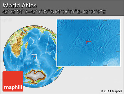 Physical Location Map of the Area around 42° 18' 13" S, 62° 7' 30" E