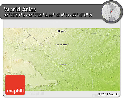 Physical 3D Map of the Area around 42° 18' 13" S, 66° 13' 29" W