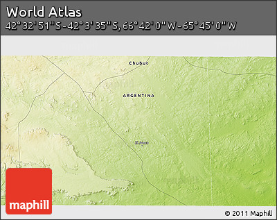 Physical 3D Map of the Area around 42° 18' 13" S, 66° 13' 29" W