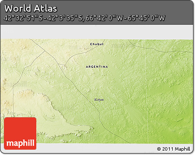 Physical 3D Map of the Area around 42° 18' 13" S, 66° 13' 29" W