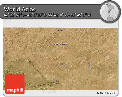 Satellite 3D Map of the Area around 42° 18' 13" S, 66° 13' 29" W