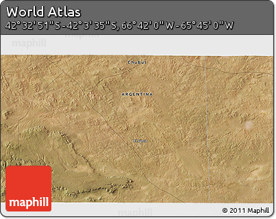 Satellite 3D Map of the Area around 42° 18' 13" S, 66° 13' 29" W