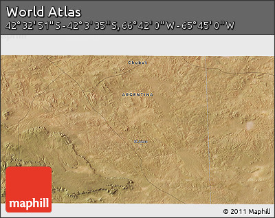Satellite 3D Map of the Area around 42° 18' 13" S, 66° 13' 29" W