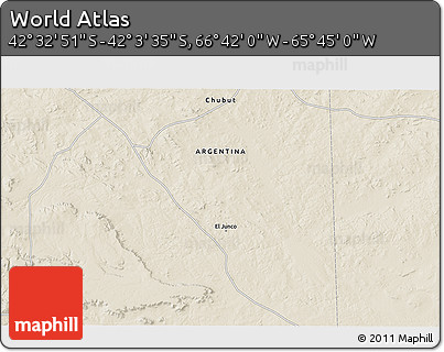 Shaded Relief 3D Map of the Area around 42° 18' 13" S, 66° 13' 29" W
