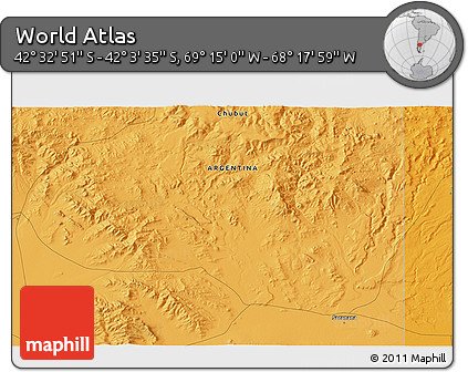 Political 3D Map of the Area around 42° 18' 13" S, 68° 46' 30" W