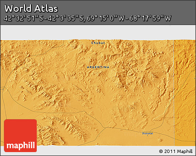 Political 3D Map of the Area around 42° 18' 13" S, 68° 46' 30" W