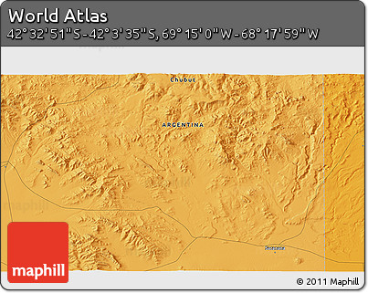 Political 3D Map of the Area around 42° 18' 13" S, 68° 46' 30" W