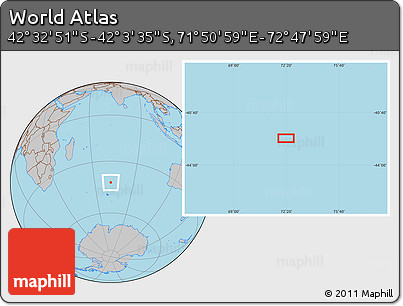 Gray Location Map of the Area around 42° 18' 13" S, 72° 19' 29" E