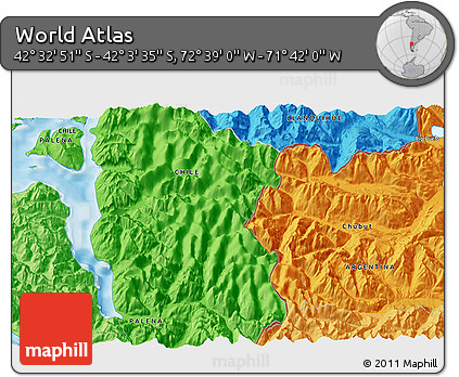 Political 3D Map of the Area around 42° 18' 13" S, 72° 10' 30" W
