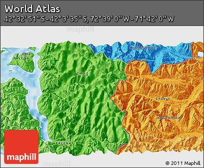 Political 3D Map of the Area around 42° 18' 13" S, 72° 10' 30" W