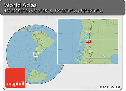 Savanna Style Location Map of the Area around 42° 18' 13" S, 72° 10' 30" W