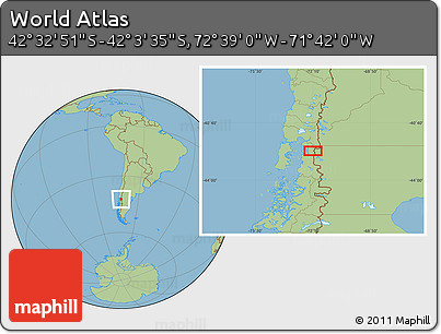 Savanna Style Location Map of the Area around 42° 18' 13" S, 72° 10' 30" W