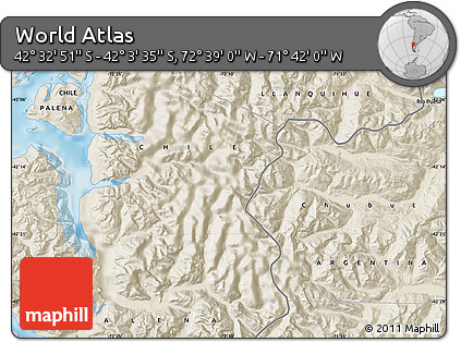 Shaded Relief Map of the Area around 42° 18' 13" S, 72° 10' 30" W
