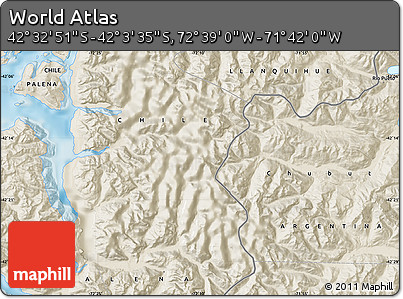 Shaded Relief Map of the Area around 42° 18' 13" S, 72° 10' 30" W