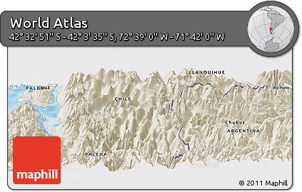 Shaded Relief Panoramic Map of the Area around 42° 18' 13" S, 72° 10' 30" W