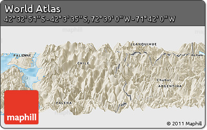 Shaded Relief Panoramic Map of the Area around 42° 18' 13" S, 72° 10' 30" W