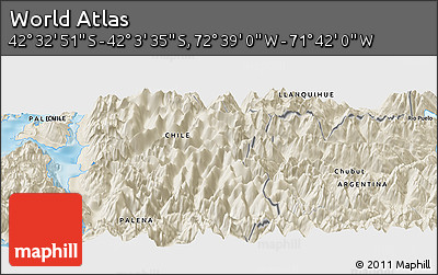 Shaded Relief Panoramic Map of the Area around 42° 18' 13" S, 72° 10' 30" W