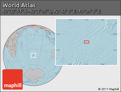 Gray Location Map of the Area around 42° 18' 13" S, 73° 10' 30" E, hill shading