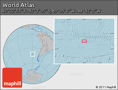 Gray Location Map of the Area around 42° 18' 13" S, 89° 10' 30" W, hill shading