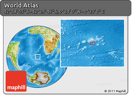 Physical Location Map of the Area around 42° 44' 20" S, 0° 4' 30" E