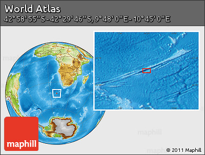 Physical Location Map of the Area around 42° 44' 20" S, 10° 16' 30" E