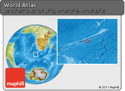 Physical Location Map of the Area around 42° 44' 20" S, 11° 7' 30" E