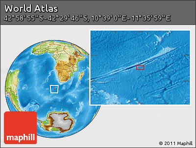 Physical Location Map of the Area around 42° 44' 20" S, 11° 7' 30" E