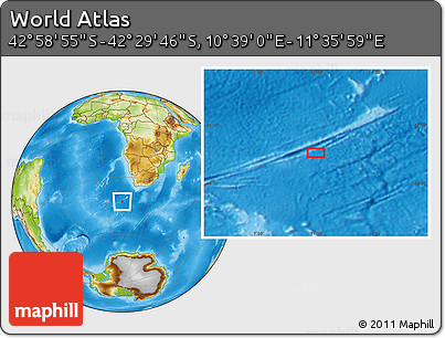 Physical Location Map of the Area around 42° 44' 20" S, 11° 7' 30" E