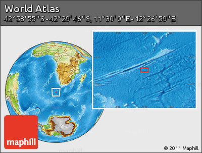 Physical Location Map of the Area around 42° 44' 20" S, 11° 58' 29" E