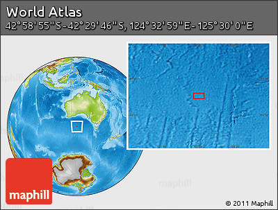 Physical Location Map of the Area around 42° 44' 20" S, 125° 1' 30" E