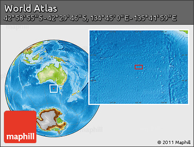 Physical Location Map of the Area around 42° 44' 20" S, 135° 13' 29" E