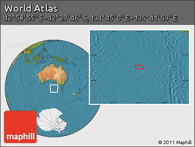 Satellite Location Map of the Area around 42° 44' 20" S, 135° 13' 29" E