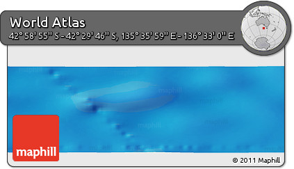 Physical Panoramic Map of the Area around 42° 44' 20" S, 136° 4' 29" E