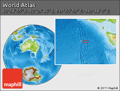 Physical Location Map of the Area around 42° 44' 20" S, 140° 19' 29" E