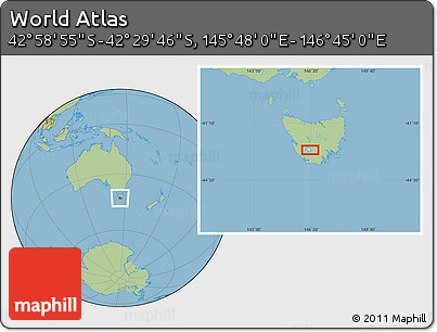 Savanna Style Location Map of the Area around 42° 44' 20" S, 146° 16' 30" E