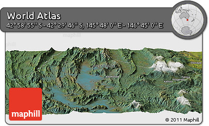 Satellite Panoramic Map of the Area around 42° 44' 20" S, 146° 16' 30" E