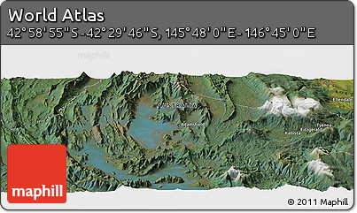 Satellite Panoramic Map of the Area around 42° 44' 20" S, 146° 16' 30" E
