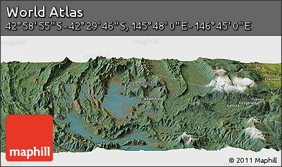 Satellite Panoramic Map of the Area around 42° 44' 20" S, 146° 16' 30" E