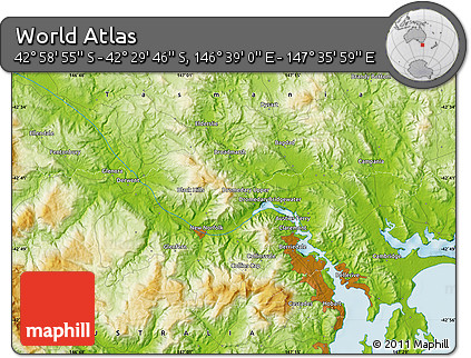 Physical Map of the Area around 42° 44' 20" S, 147° 7' 30" E