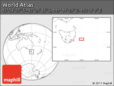 Blank Location Map of the Area around 42° 44' 20" S, 149° 40' 30" E