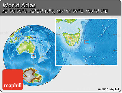 Physical Location Map of the Area around 42° 44' 20" S, 149° 40' 30" E