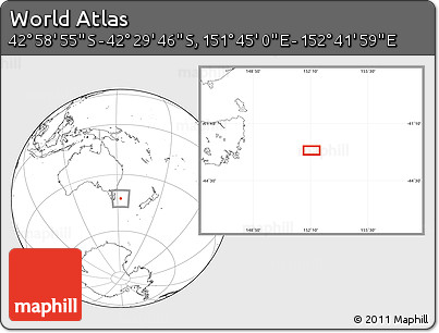 Blank Location Map of the Area around 42° 44' 20" S, 152° 13' 29" E