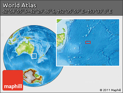 Physical Location Map of the Area around 42° 44' 20" S, 153° 4' 29" E