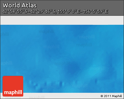 Shaded Relief 3D Map of the Area around 42° 44' 20" S, 155° 37' 30" E